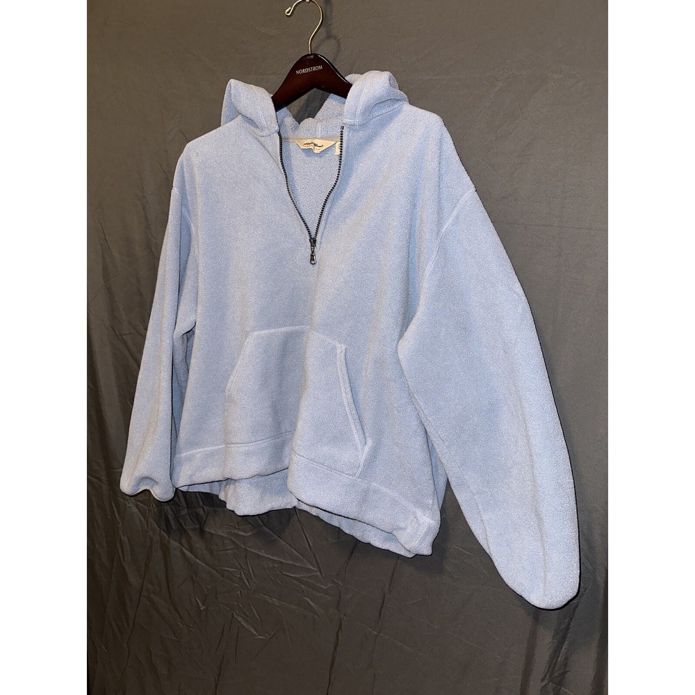 Eddie Bauer Womens Blue Petite XL Polartec Fleece Hoodie 1/4 Zip Pullover Jacket